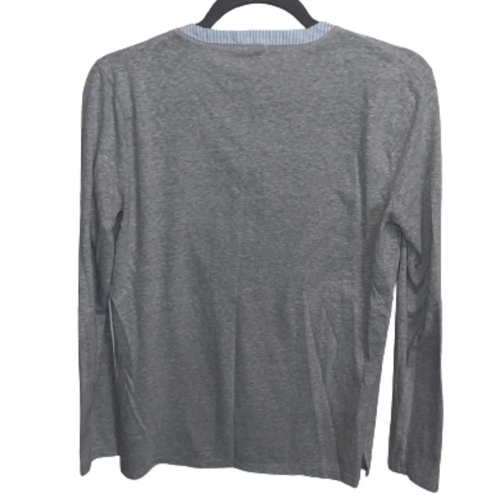 J Crew gray long sleeve shirt with blue/white striped inlay size S